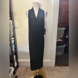 NWT Tildon Black Sleeveless Draped Midi Dress Size M